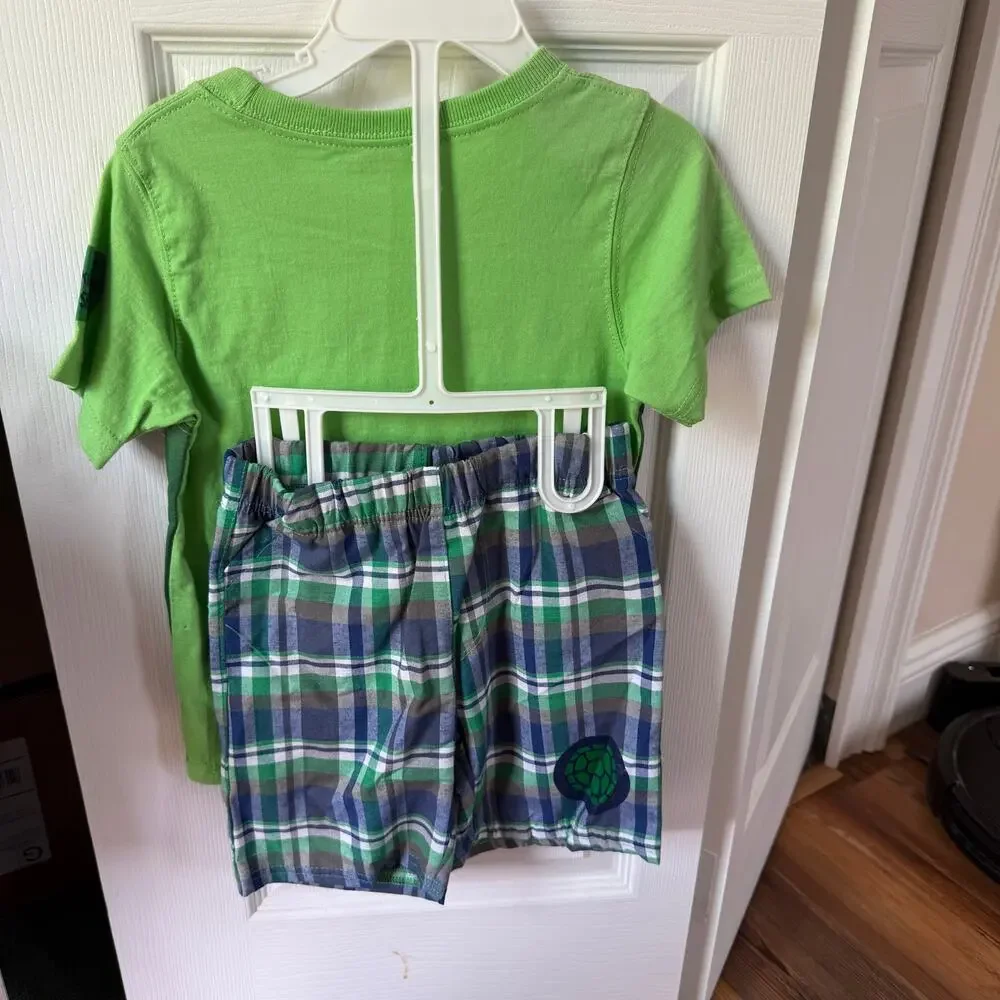 Kids 3T Turtle Power set Teenage Mutant Ninja Turtles Graphic tee plaid pants.
